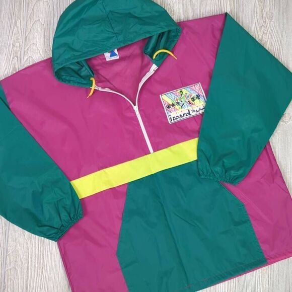 Vintage Izoard France Men’s XL Color-block 1/4 Zip Hooded Windbreaker Jacket Coa - Picture 1 of 8